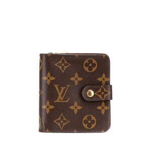 Louis Vuitton Monogram Compact Zip Bi fold Wallet Brown Leather